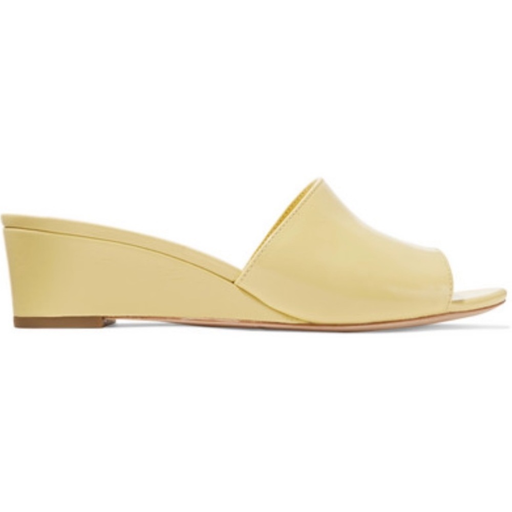 Loeffler Randall Pale Yellow Leather Wedge Slide Sandals